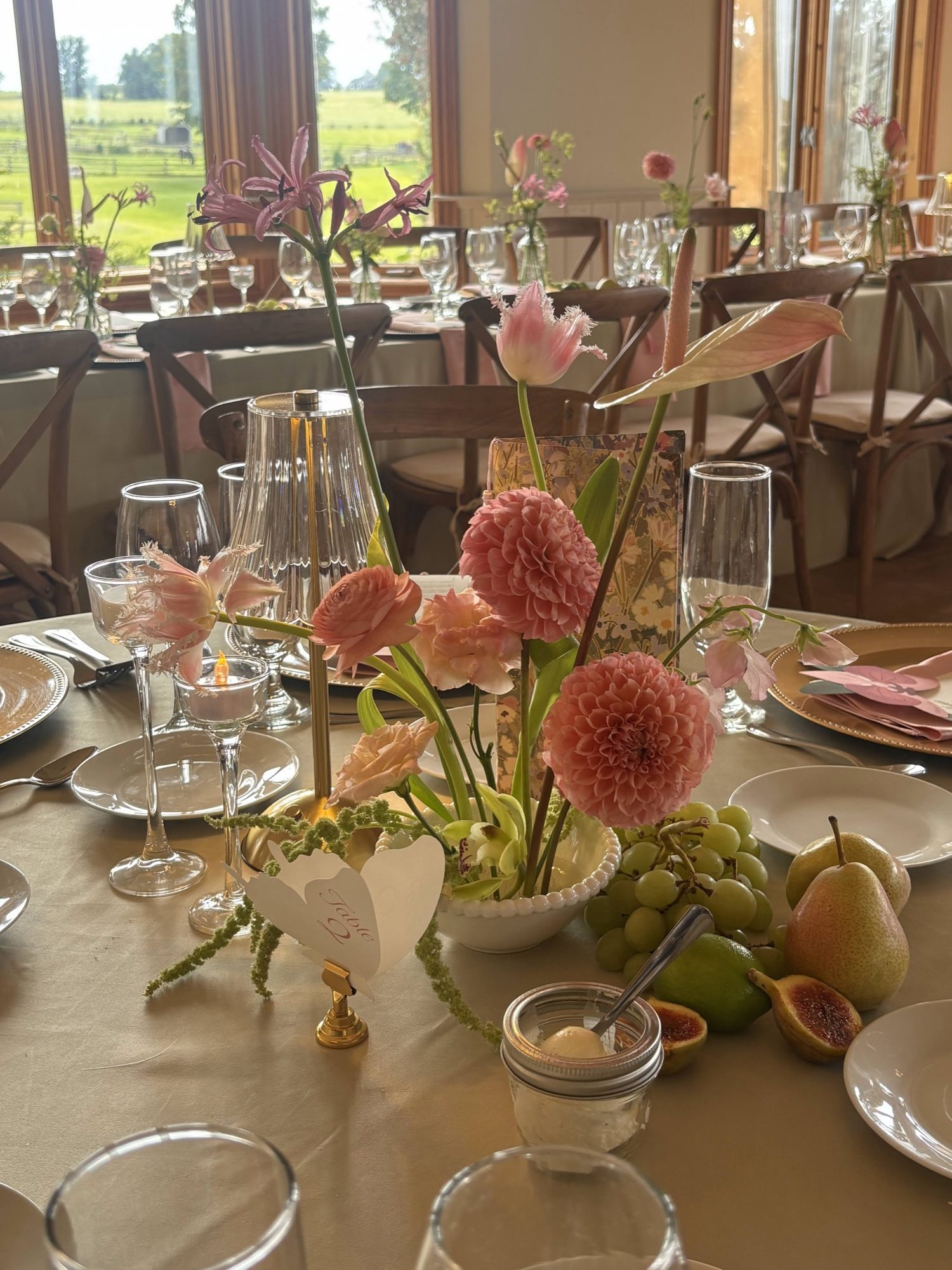 Guest tables dressed and lit